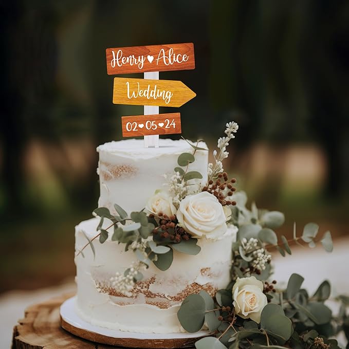 Personalized Rustic Fall Wedding Cake Topper in Wood Custom Wedding Cake Topper with Names & Date (Thanksgiving)