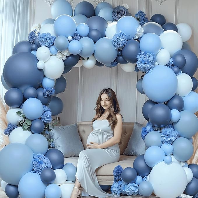 Dusty Blue Balloons Arch Kit, Double Stuffed Dark Blue Balloons Denim Light Pastel Blue Balloon Garland for Birthday Wedding Baptism Graduation Gender Reveal Party Decoration