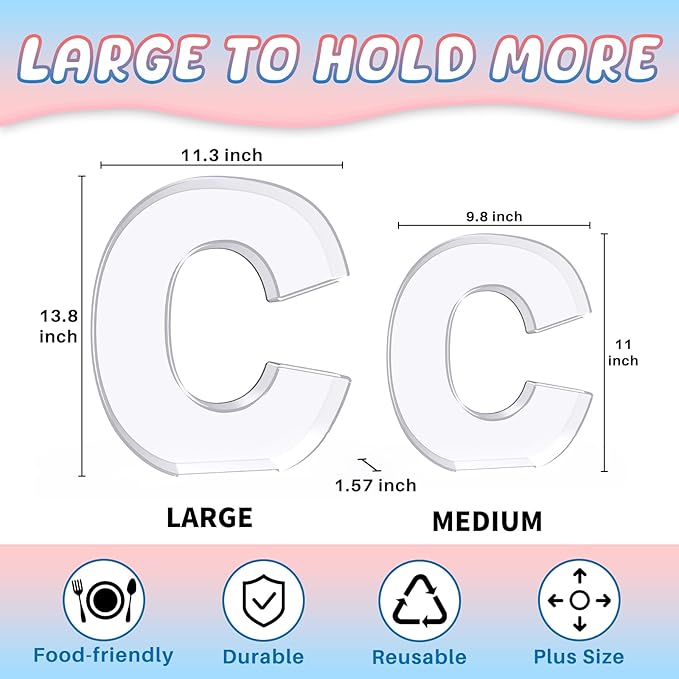 13.8" Extra Large Acrylic Letter Charcuterie Board Box, Reusable Fillable Letter Cake Candy Dish Display Serving Tray for Birthday Anniversary Party Decoration (C)