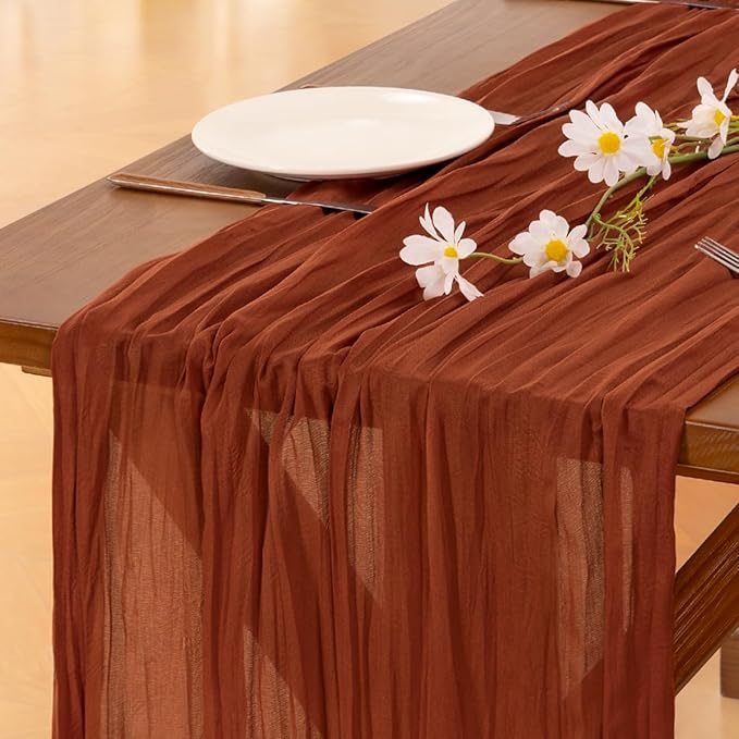 Socomi 6pcs Terracotta Fall Thanksgiving Cheesecloth Table Runner Boho Rustic Gauze 120 inch 10FT Cheese Cloth Runner for Wedding Party Baby Shower Birthday Home Decor Holiday Decorations