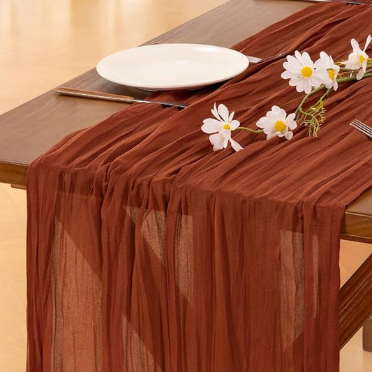 Socomi Fall Thanksgiving Cheesecloth Table Runner 3pcs Terracotta Boho Rustic Gauze 120 inch 10FT Cheese Cloth Runner for Wedding Party Baby Shower Birthday Home Decor Holiday Decorations