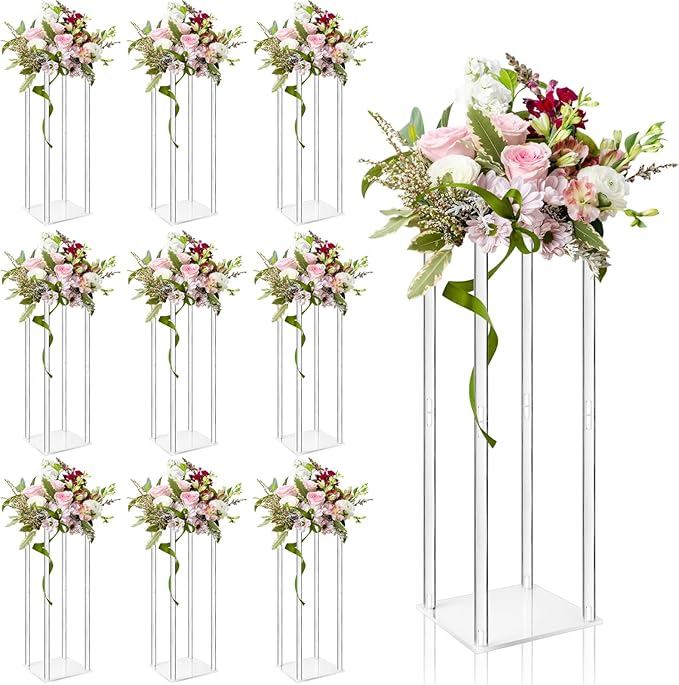 10Pc Tall Acrylic Vases Wedding Centerpieces for Tables - 20inch Clear Floral Stand Column Geometric Centerpiece Stands for Wedding Birthday Party Home Table Decorations