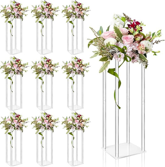 10Pc Tall Acrylic Vases Wedding Centerpieces for Tables - 20inch Clear Floral Stand Column Geometric Centerpiece Stands for Wedding Birthday Party Home Table Decorations