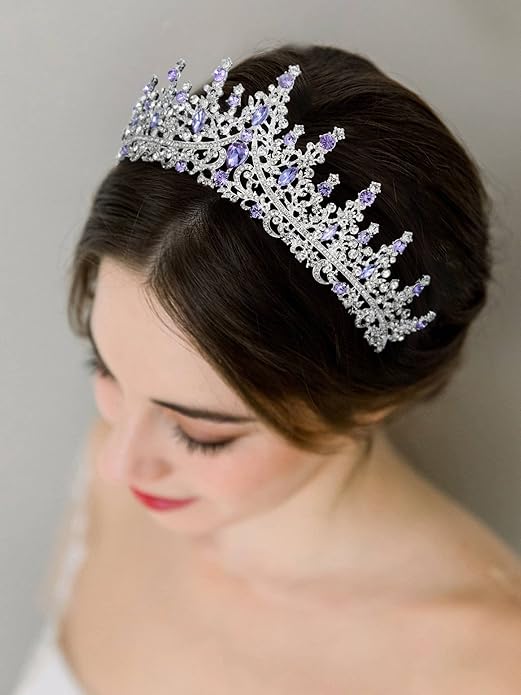 SWEETV Crystal Wedding Tiara for Women, Royal Queen Crown Headband, Rhinestone Princess Hair Accessories for Prom Birthday