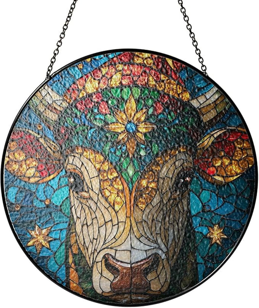 Cow Stained Glass Window Hanging Decor - Cow Christmas Hanging Ornament - Wall Art for Home, Garden Decor Ideas for Mom & Grandma