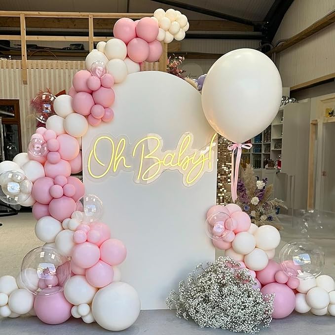 Pink Beige Balloons, 12 inch Light Pink Apricot with Transparent Clear Balloons for Girl Baby Shower Wedding Birthday Gender Reveal Bridal Shower Decorations