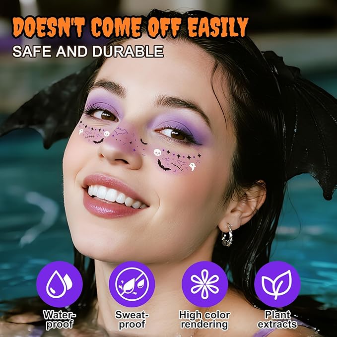 24pcs Halloween Freckles Makeup Patches Face Glitter Speckles, Costumes for Women, Halloween Temporary Face Tattoo Glitter Freckles, Halloween Accessories for Woman ＆ Kids