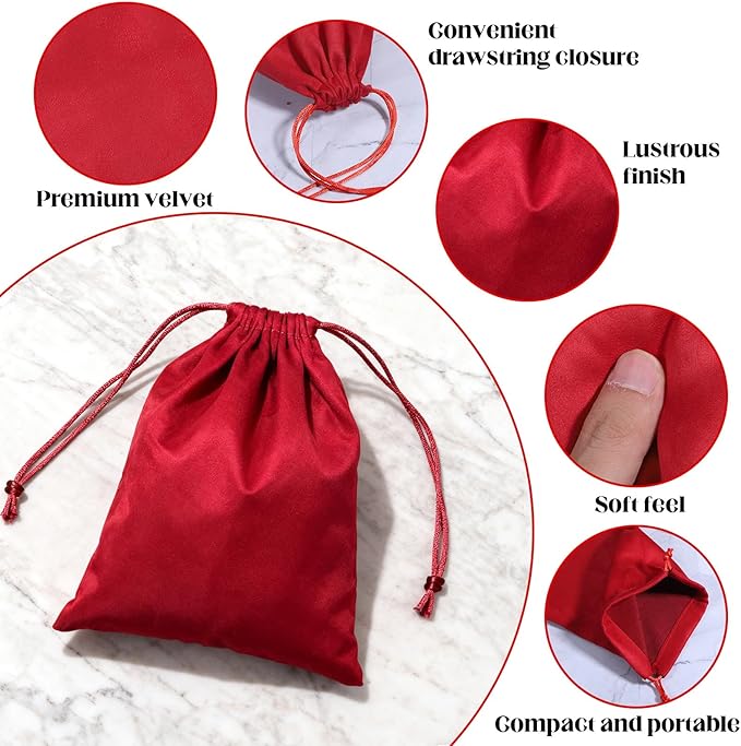 Zelphvt Velvet Gift Bags with Drawstring, 4 PCS 6 x 8 Inch Dice Storage Bag, Soft Small Velvet Drawstring Pouch for Tarot Card, Jewelry, Gifts