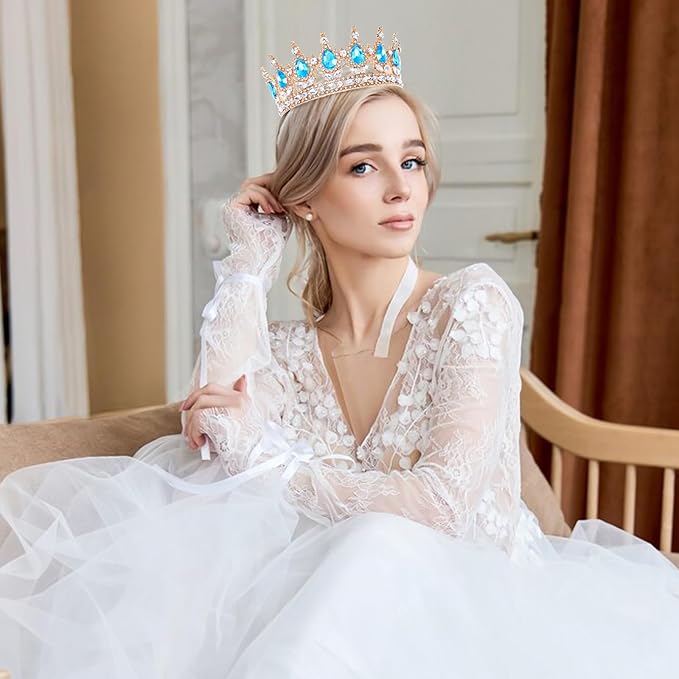Blue Queen Crown for Women Crystal Tiara for Girl Rhinestone Wedding Headband for Bride Hair Accessories for Costume Birthday Party Prom Gifts