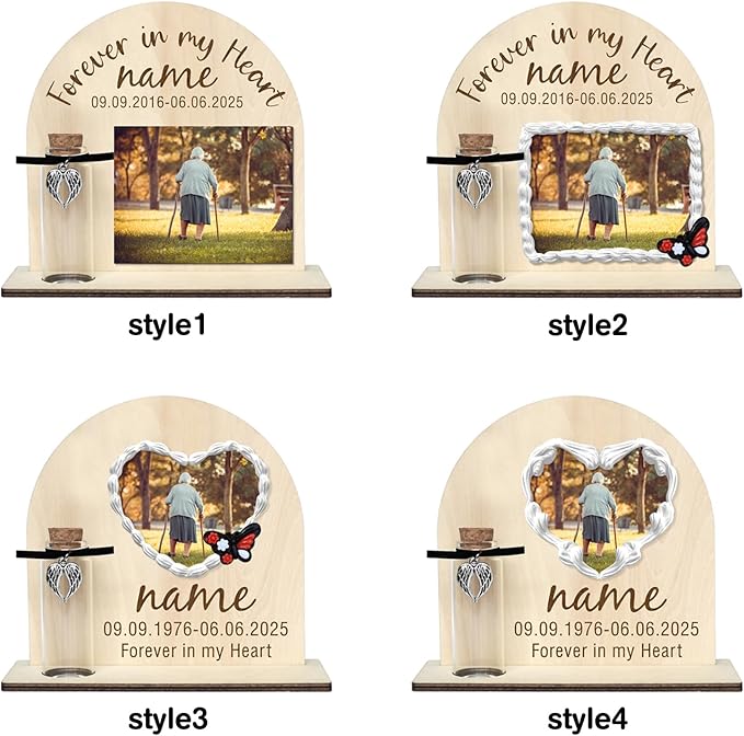 Personalized Loss of Loved One Photo Frame Memorial，Custom lock of Hair Keepsake Jar,Remembrance，Bereavement,Sympathy Gift for Lost Mom, Dad， Friends, Sisters, Grandparents (Style H)