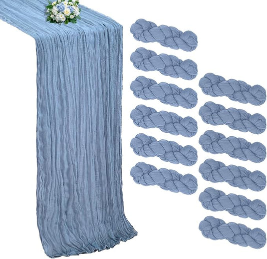 12 Pack Dusty Blue Cheesecloth Table Runner 10FT Boho Cheese Cloths Gauze Fabric Table Runners 120 Inch Rustic Sheer for Wedding Birthday Party Baby Shower Centerpiece Home Decorations