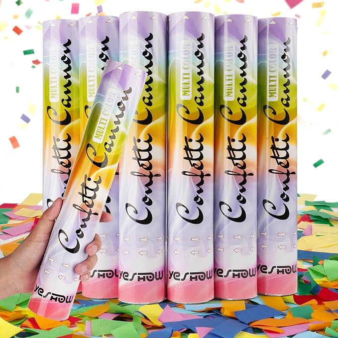Confetti Cannon Party Poppers Biodegradable Shooters, (6 Pack) YESHOW Multicolor Confetti Blaster for Birthday Graduation Wedding Christmas New Year’s Eve