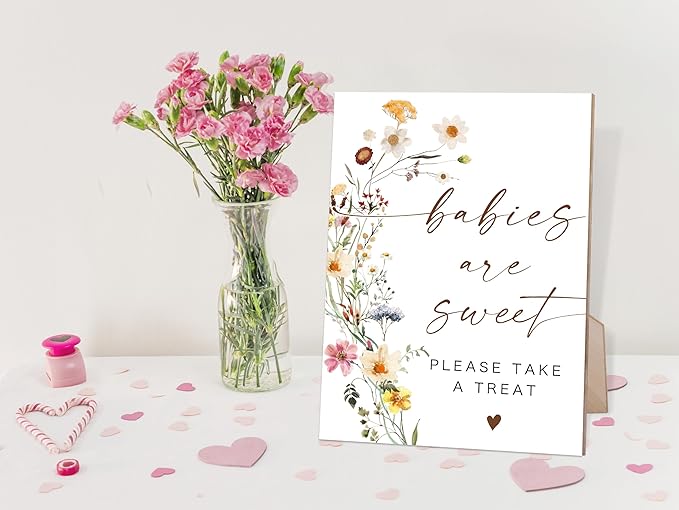 Flower Baby Shower Sign, Baby Shower Dessert Table Decor for Gender Reveal Party, Dessert Table Decor, Centerpiece Party Decorations, Gender Reveal Gifts, 6X8 Inch Wooden Sign with Stand, 19