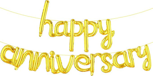 KatchOn Gold Anniversary Balloons - 16 Inch, Shiny 'Happy' Banner & Foil Balloons