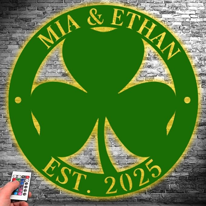 Custom St. Patrick's Day Shamrock Metal Sign – Personalized Lucky Irish Door Wreath, LED Wall Art, Festive Ornament for St. Patrick's Day Party, Front Door, Home, and Wall Decorations Gifts for Lover