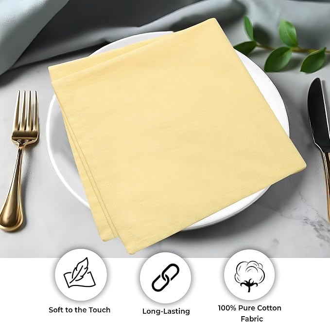 Urban Villa Fall Cloth Napkins 100% Cotton Slub Absorbent Dinner Napkins (Set of 12) Oversized 20x20 Inches Solid Yellow Color Soft Durable Reusable Washable Ideal for Everyday Use Wedding Parties