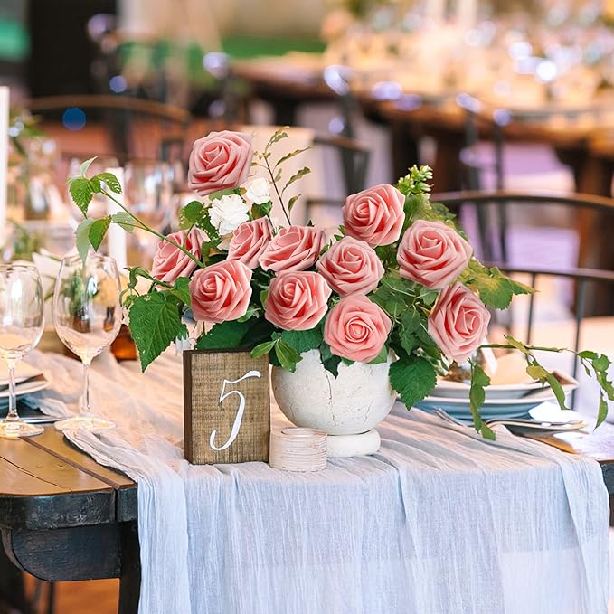 JOYLEX Artificial Flowers Realistic Roses, 50pcs Real Looking Fake Roses with Stem for DIY Wedding Bouquets Centerpieces Bridal Shower Party Home Romantic Decorations (Regular 3" - 50pcs, Pink)
