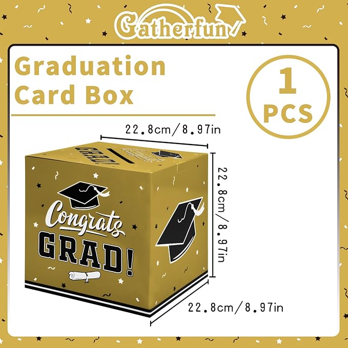 Gatherfun Graduation Party Decorations Box and Card Box for Gift, Favors, Decor, and Party Supplies - Gold