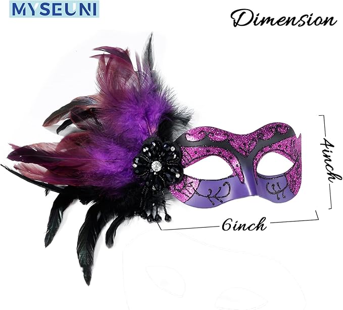2025 New Masquerade Masks for Women Purple - Mardi Gras Mask for Women with Feathers - Womens Mascarade Venetian Mask for Masquerade Party, Halloween Ball, Cosplay Prom, Christmas