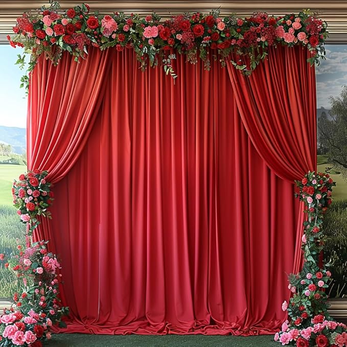 10x10ft Wrinkle Free Red Backdrop Curtain for Parties Soft Fabric Drapes Wedding Red Curtain Backdrop for Birthday Party Decorations Background for Photography 5x10ft, 2 Panels