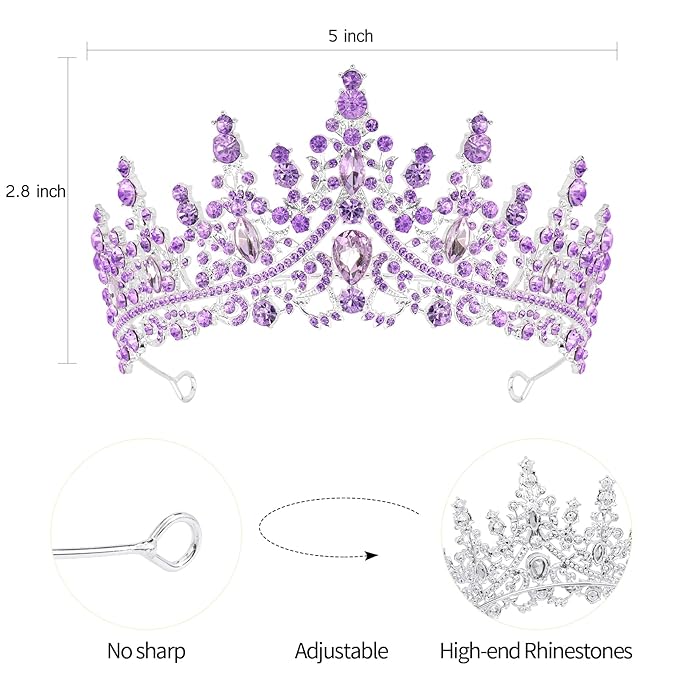 VELSCRUN Birthday Queen Tiara Crowns for Women Girls Purple Crystal Birthday Queen Headband Sash Elegant Princess Crown Happy Birth Party Decorations Mom Sisters Birth Gift Hair Accessories