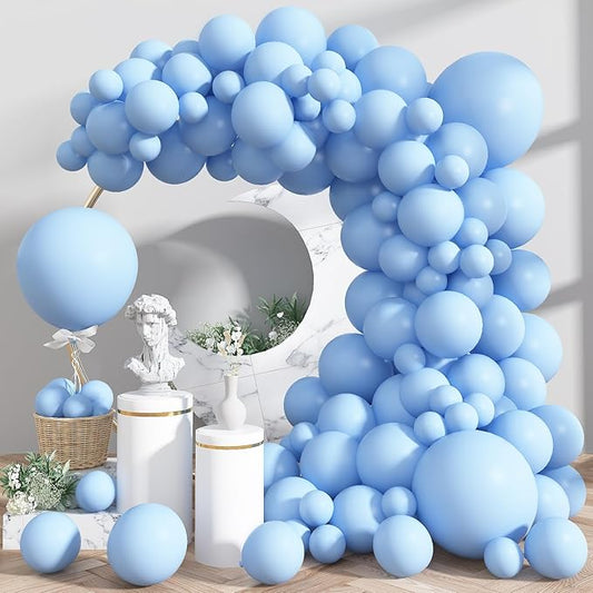 Pastel Blue Balloons 113 Pcs, Light Baby Blue Latex Balloon Arch Garland Kit 18 12 10 5 Inch, Different Sizes Macaron Pale Blue Helium Party Balloons for Birthday Baby Shower Wedding Party Decorations