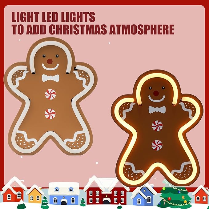 Gingerbread Christmas Decorations for Home LED Lighted Christmas Gingerbread Decor Farmhouse Wooden Tiered Tray Signs Rustic Holiday Table Sign Kitchen Xmas Party Mantel Gift Winter
