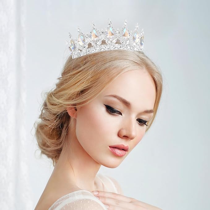 Queen Crown Rhinestone Wedding Crowns and Tiaras for Women Costume Party Hair Accessories Princess Birthday Crown Crystal Bridal Crown (Silver Crown-Moonlight)