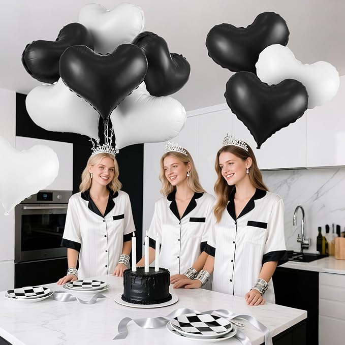 Black White Heart Balloons,24Inch Large Black Heart Foil Balloons for Valentine's Day Birthday Wedding Baby Shower Anniversary Party Decorations