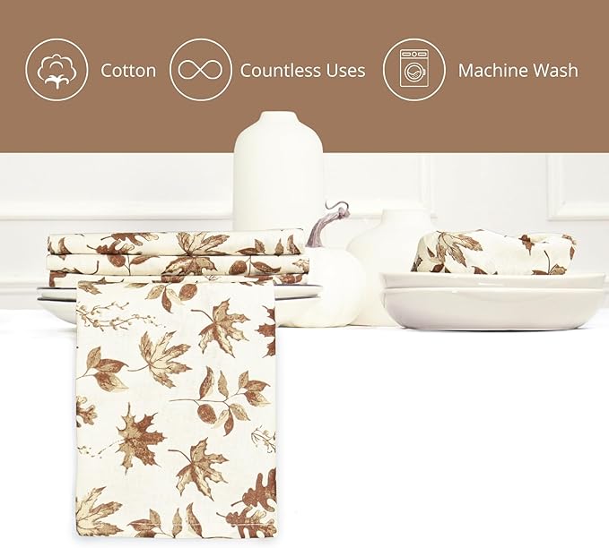 PurpleEssences Rust Fall Napkins, Maple Leaves 18x18 Fall Cloth Napkins Set of 6, 100% Cotton Autumn Fall Harvest Thanksgiving Dinner Napkins for Farmhouse Kitchen, Aurelia