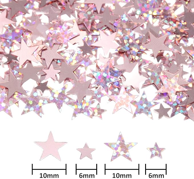 Hestya 60g Star Confetti Glitter Table Confetti Metallic Foil Stars for Christmas Party Wedding Festival Decorations(Glitter Rose Gold Set,10mm and 6mm)