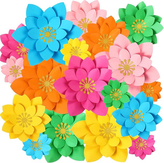 18 Pcs Mexican Paper Flowers Decor for Wall DIY Paper Fiesta Bulletin Board 3D Colorful Mexican Backdrop Decoration for Classroom Back to School Carnival and Holiday Party(Lotus-Shaped,Rainbow)