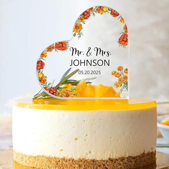Custom Wedding Heart Acrylic Plaque,Mr & Mrs Cake Topper,Personalized Wedding Keepsake/Gift/Sign (Style 17)