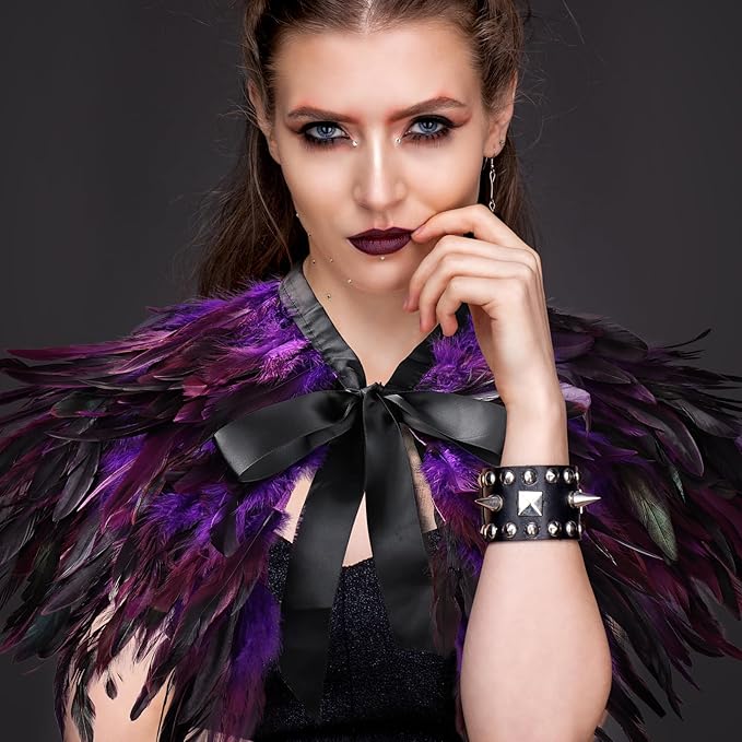 Gothic Natural Feather Shrug Feather Shawl Wrap Cape Victorian Collar for Halloween Cosplay Party Costume Accessories