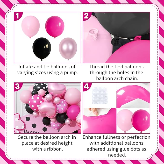 Pink and Black Balloons Arch Balloons Garland with Bow Heart Foil Balloon Cartoon Mouse Birthday Party Decorations Pastel Hot Pink White Dot Latex Balloon Baby Bridal Shower Supplies