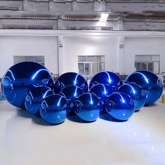 Inflatable Mirror Ball,Silver & Gold & Iridescent Giant Mirror Balloon,Big Shinny Balls,Reusable PVC Hanging Disco Sphere For Party & Wedding & Event Decoration (Blue, 79in 6.6ft 2m)