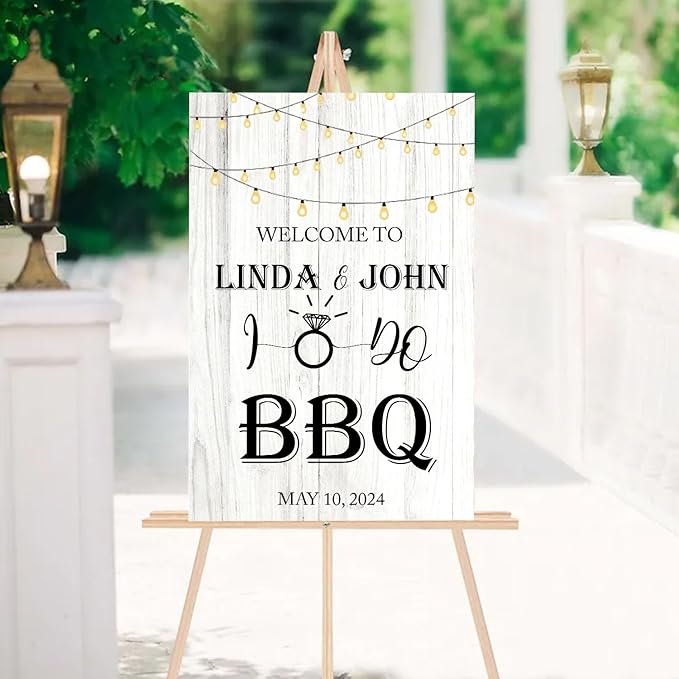 BBQ Party Sign, 12' x 18', 24' x 18', 27' x 18', 36' x 24', Rustic, Plastic, Weather Resistant, Double-Sided, Welcome to the I Do BBQ Party