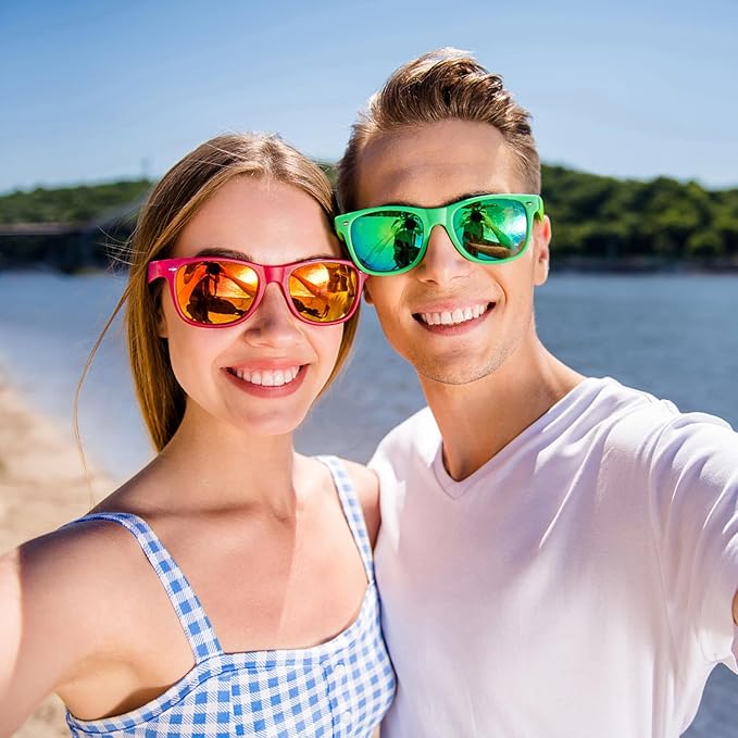 12/24 Pack Wholesale Retro Neon Colors Party Favor Supplies Unisex Sunglasses Bulk for Adults Teens, UV400 Protection