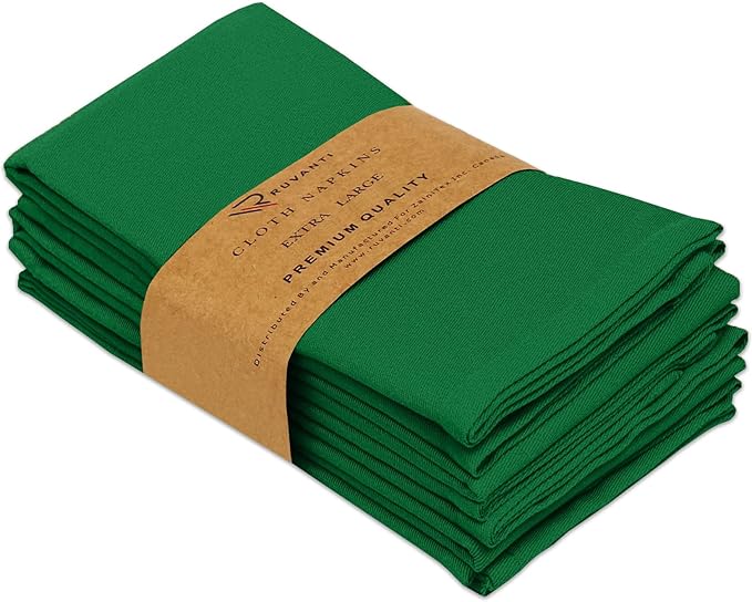 Ruvanti Cloth Napkins Set of 6, 18x18 Inches Napkins Cloth Washable, Soft, Durable, Absorbent, Cotton Blend. Table Dinner Napkins Cloth for Hotel, Lunch, Restaurant, Wedding Parties - Dark Green