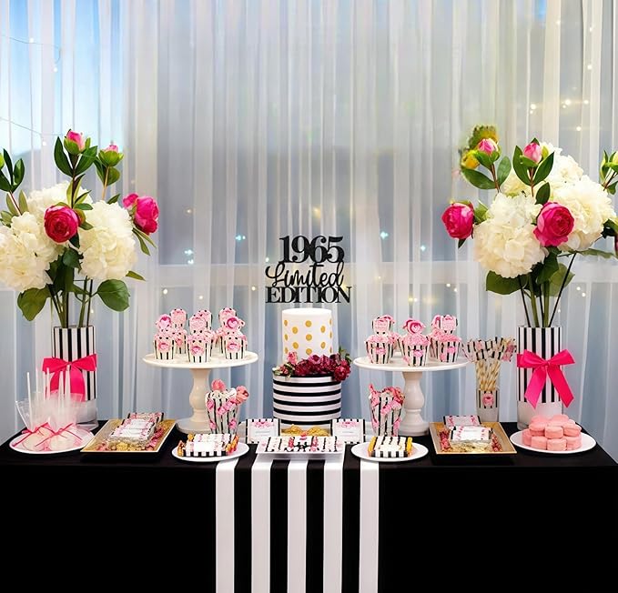 Limited EDITION 1965 Cake Topper - Black Glitter Happy 60th Birthday Party Cake Decoration Supplies, Cheer to 60 Years Cake Bunting Decor for 60th Birthday Party Photo Booth Props