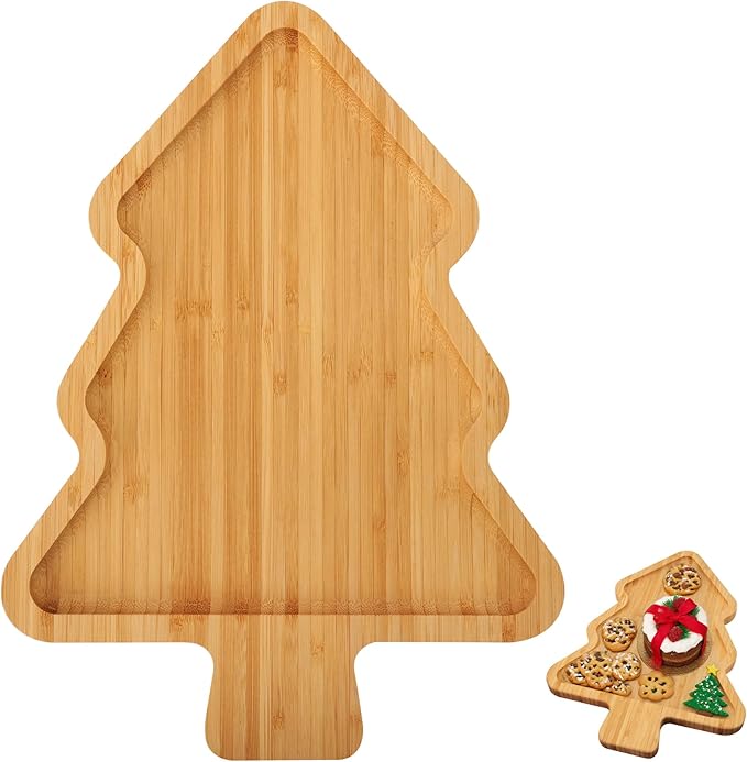 Christmas Serving Tray, Christmas Tree Charcuterie Board, Bamboo Serving Platter Dish for Holiday Party Food Tray for Cheese Snack Fruit 12 x 8.7 x 0.6 Inches