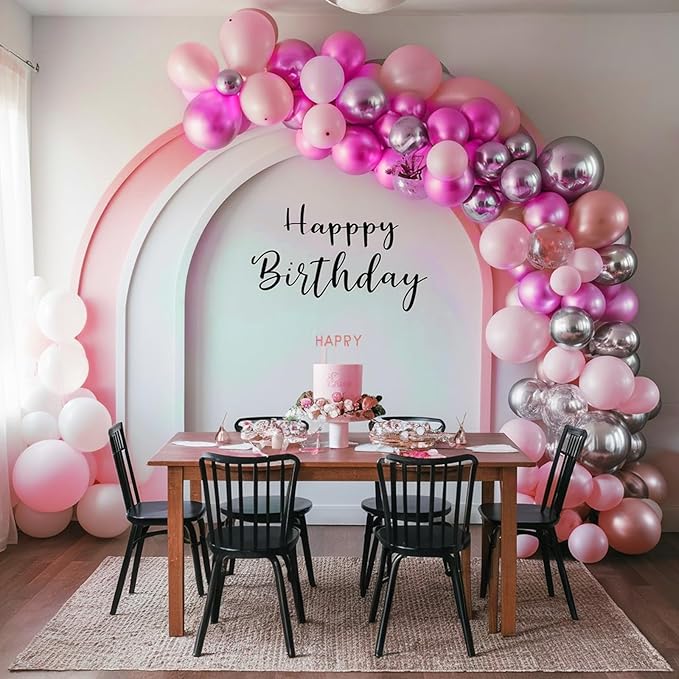 Pink and Silver Balloon Arch Kit, 120PCS Pastel Pink Hot Pink silver 4D Star balloons for girl for Baby Princess Theme Party Birthday Girl Baby Shower Anniversary Wedding 2025 graduation