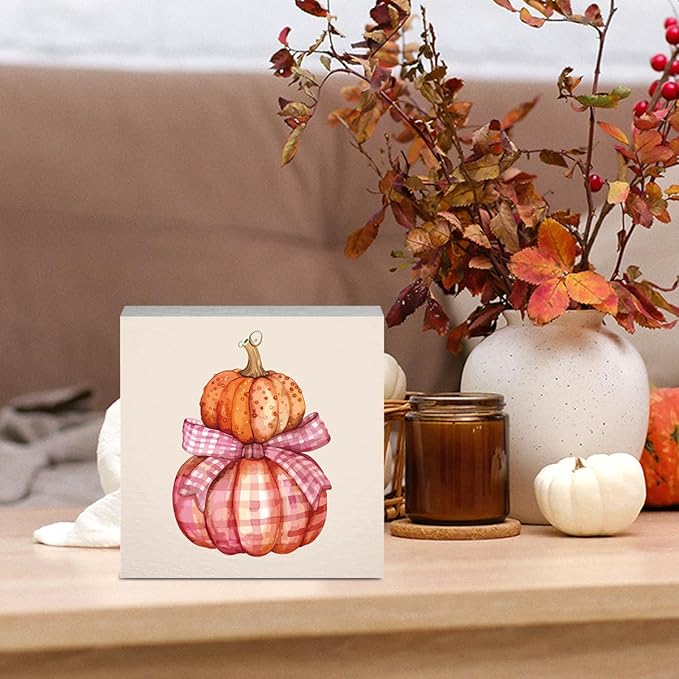 Cute Fall Decor Pink Pumpkin Fall Decorations for Home Office Pink Bow Autumn Pumpkin Decor Preppy Autumn Decorations for Desk Table 5 x 5 inches
