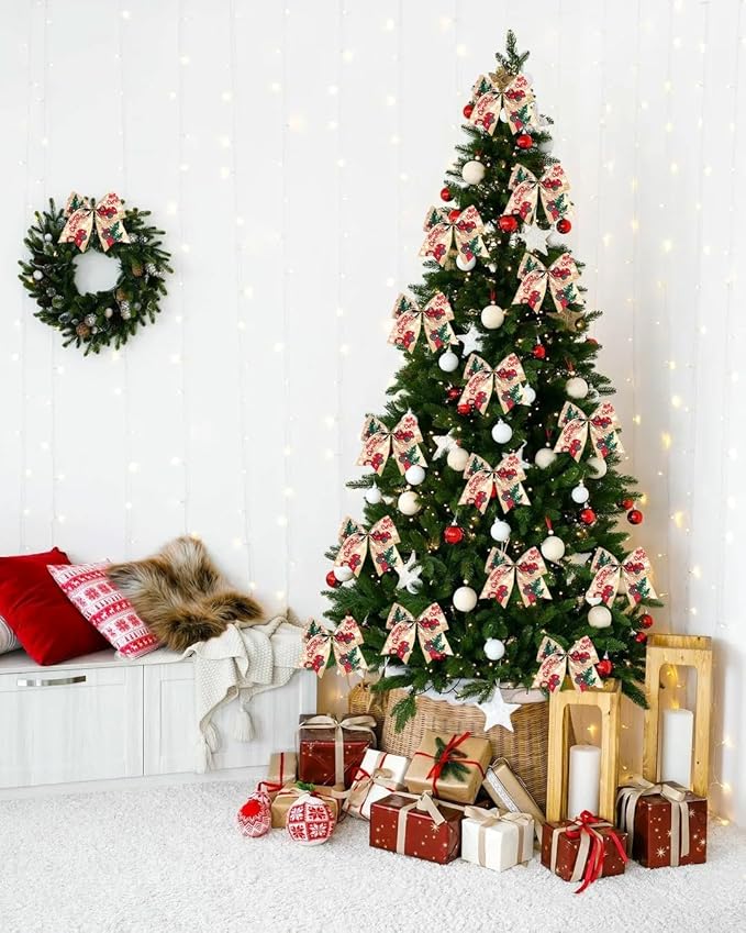 SIMISI RIBBON Christmas Tree Bows Wreaths Graland Xmas Party Decorations Red Truck Ornaments (6 * 6 Inches, 12 Pcs)