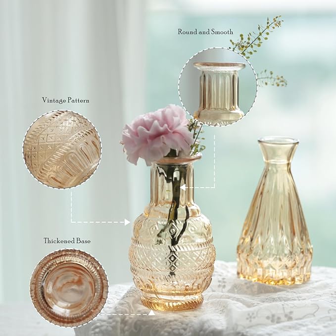 Bud Vases Set of 40 Pcs,Small Flower Vases for Centerpieces,Glass Bud Vase in Bulk,Vintage Bud Vase for Wedding Table Centerpieces Decoration, Home Table Party Decor, Christmas,Anniversary,Gold Amber