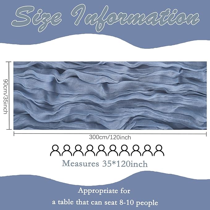 6 Pack Dusty Blue Cheesecloth Table Runner 10FT Boho Gauze Fabric Table Runner 35 x 120 Inch Rustic Sheer Runner for Centerpiece Wedding Decor Baby Shower Party Boho Table Decoration
