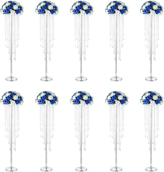 NUPTIO Silver Vases for Centerpieces Wedding - 10 Pcs 39.4in Tall Vase for Tables - Flower Stand Chandelier for Weddings
