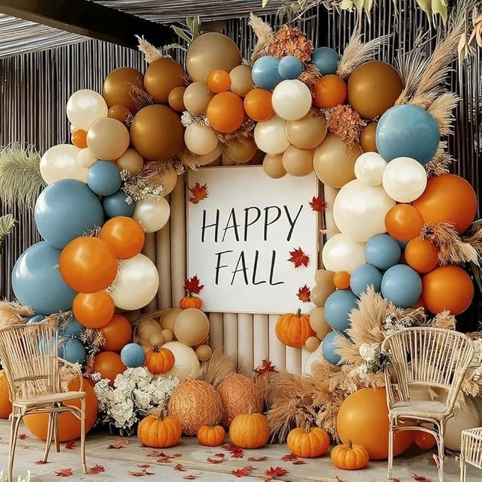 Dusty Blue Orange Balloon Garland Double Stuffed Burnt Orange Brown Pearl White Sand Balloons Nude Tan Balloon Arch Kit for Thanksgiving Fall Baby Shower Bridal Shower Birthday Party Decorations