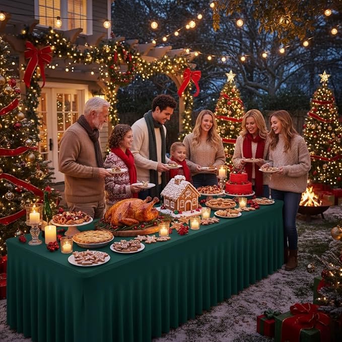 HolidayIdeas 2 Pack Hunter Green Spandex Table Cover for 8ft Rectangle Desk, 96 Inch Fitted Skirt for Christmas Buffet Party
