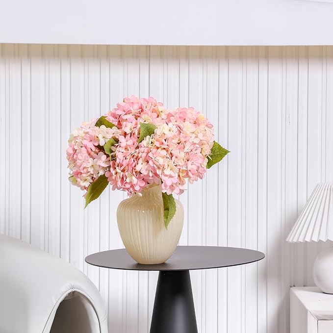 Kimura's Cabin 6pcs Fake Pink Flowers Artificial Silk Hydrangea Flowers Bouquets Faux Hydrangea Stems for Home Table Centerpieces Wedding Party Decoration(Pink, Pack of 6)